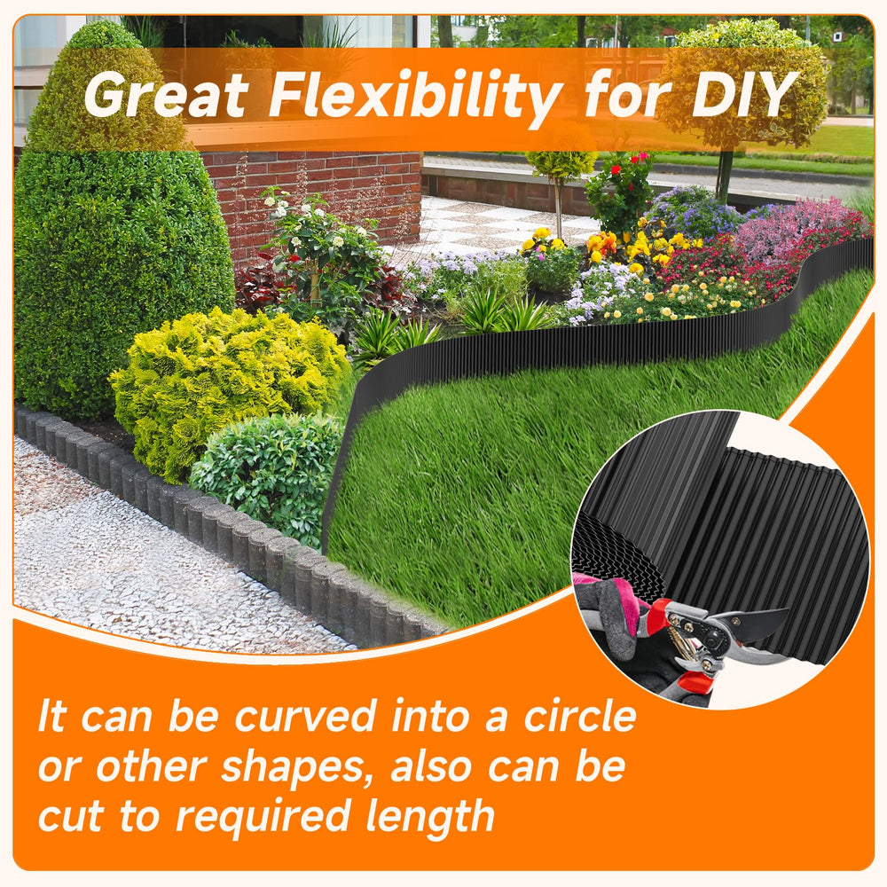 GTSABWAY edging installed in flower bed containing mulch and defining border benefit
