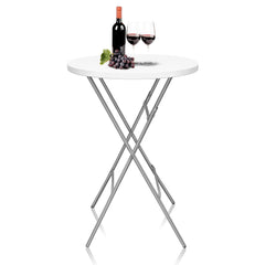 GUAGUA front view of 32in round folding table showing clean white finish and stability