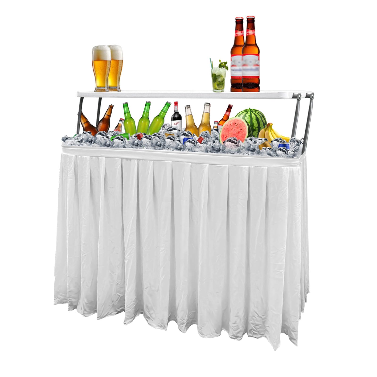 GUAGUA cooler table front view showing clean white finish and tabletop benefit