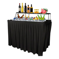 GUAGUA cooler table front view showing stable tabletop and insulated basin for serving