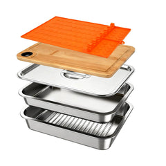 GuanBoXin front view of stainless trays and lid showing organized prep