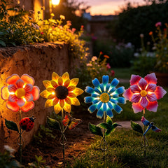 GUANFU front view of four metal flower stakes lighting pathway benefit durability