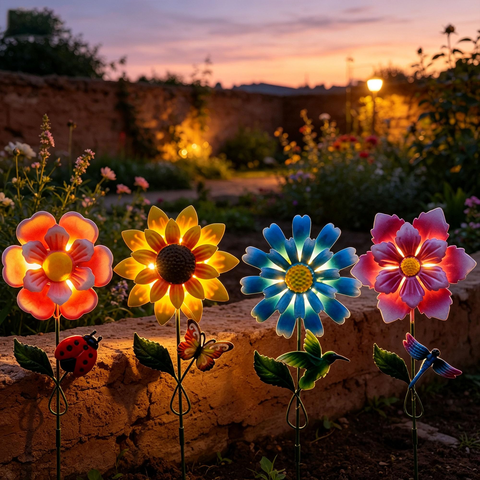 GUANFU stakes lit along garden pathway at dusk creating warm ambiance