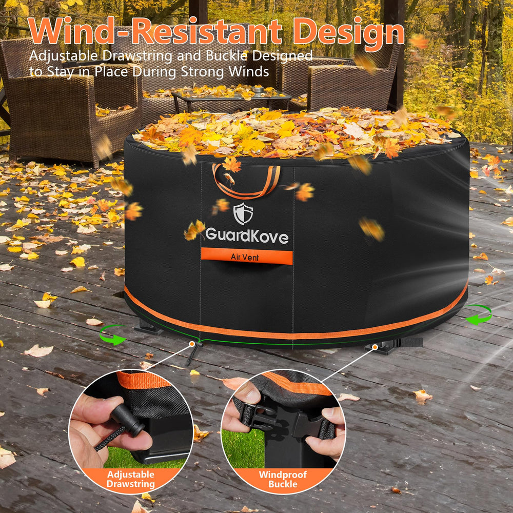 GuardKove buckle straps and drawstring secured against wind uplift