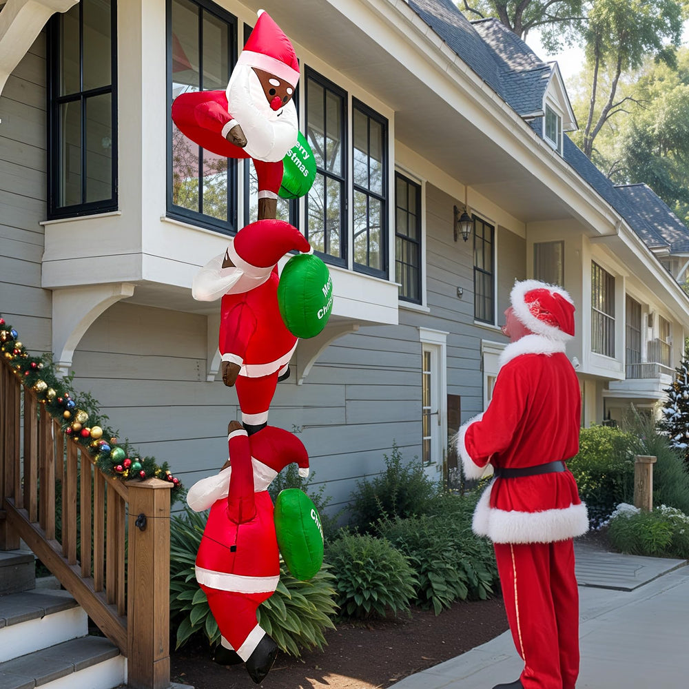 GUDELAK Santa beside a person for height scale and dramatic eight-foot presence