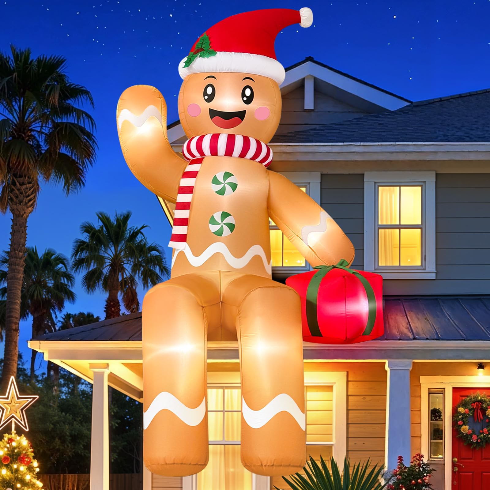 GUDELAK giant gingerbread front view showing festive design and curb appeal