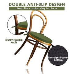 GUEGLSA cushion secured with ties on a bistro chair demonstrating secure outdoor use
