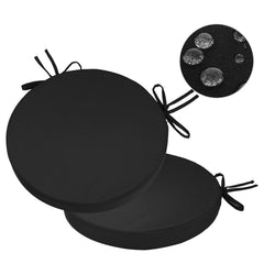 GUEGLSA front view of black 15-inch round cushion showing neat stitching and color retention