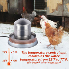 GUEOQTC base under a standard bucket in a coop keeping water unfrozen for birds benefit