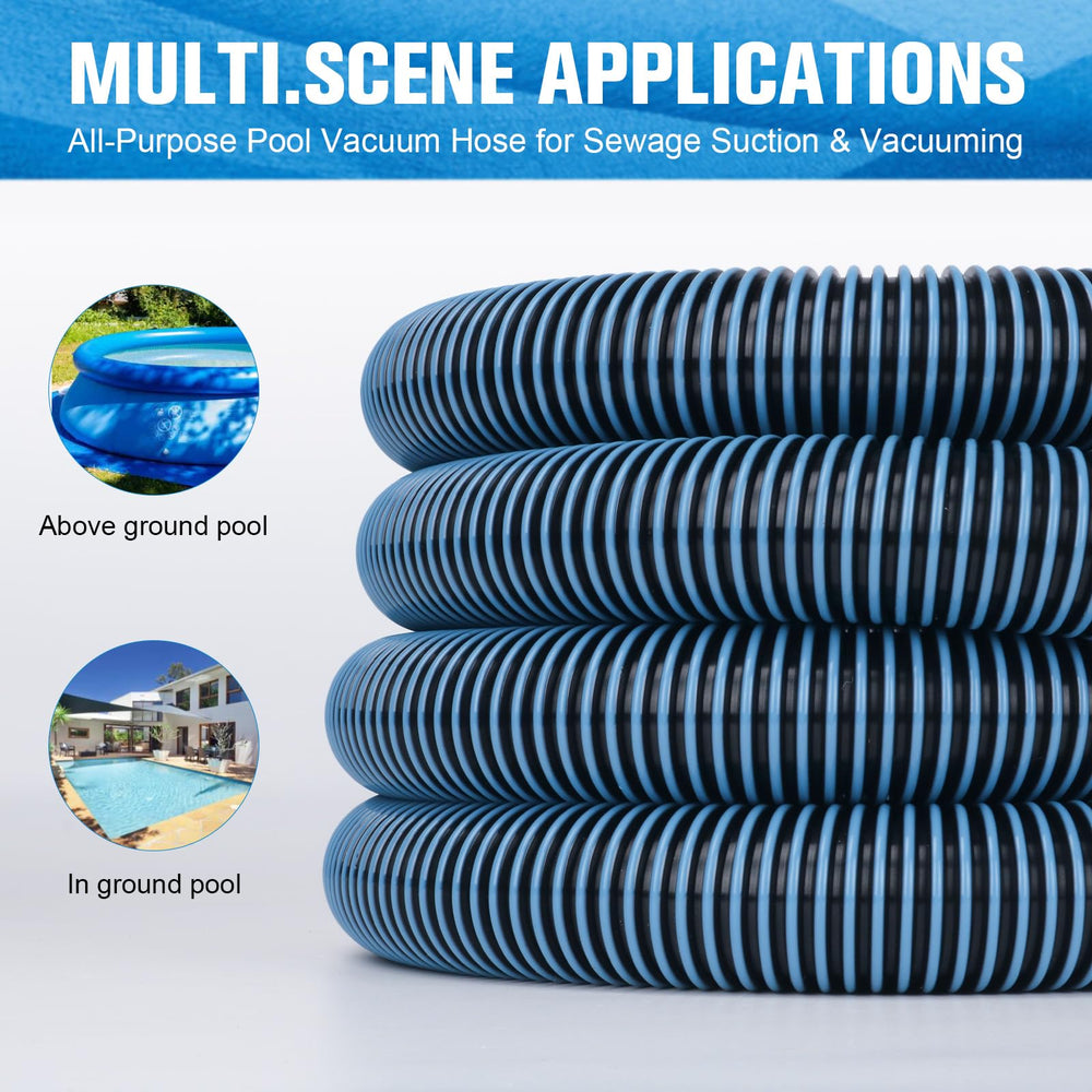 GUEQUITLEX hose in use vacuuming a pool illustrating reliable suction performance