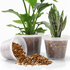 GUGEMEI front view of 12-pack clear nursery pots showing all sizes and benefits