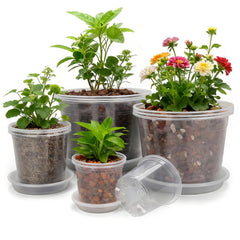 GUGEMEI front view of all four clear pot sizes showing organization benefit