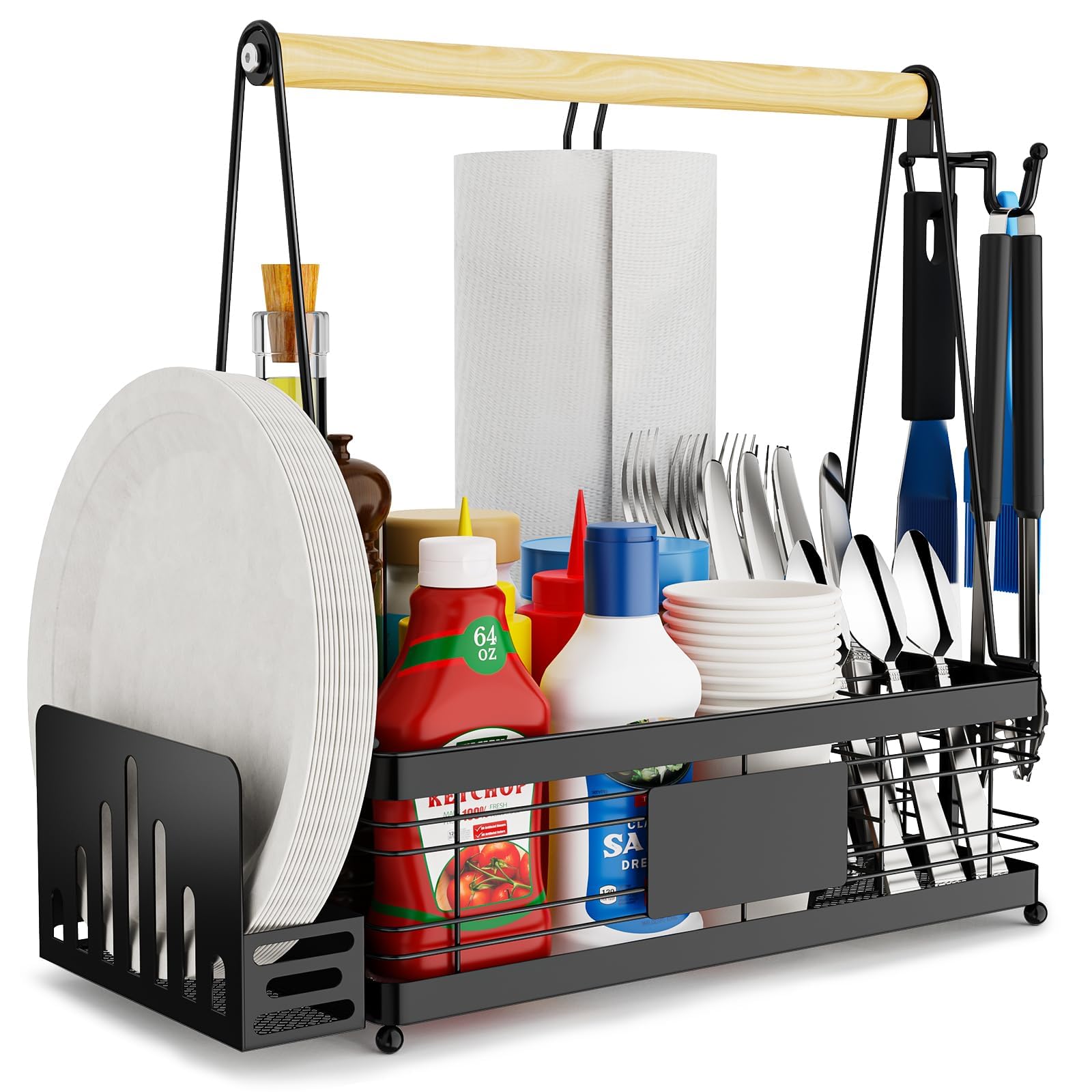 GUIBUKEYAN front view of caddy showing organized compartments and handle for quick setup
