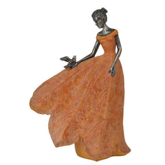 Guichifun front view of orange leaf angel statue showing warm fall accent