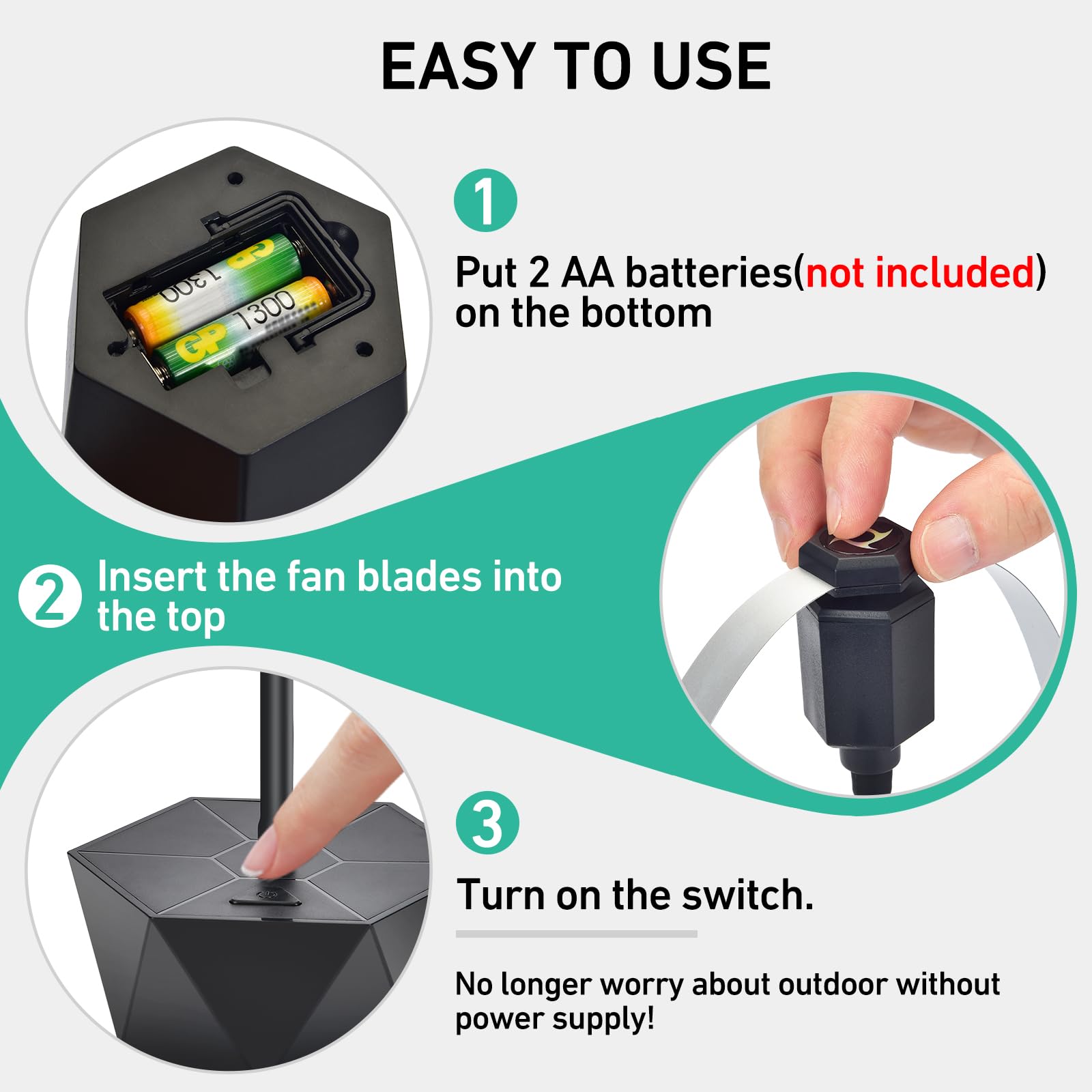 GUIDOT beside AA batteries showing size and battery-powered benefit