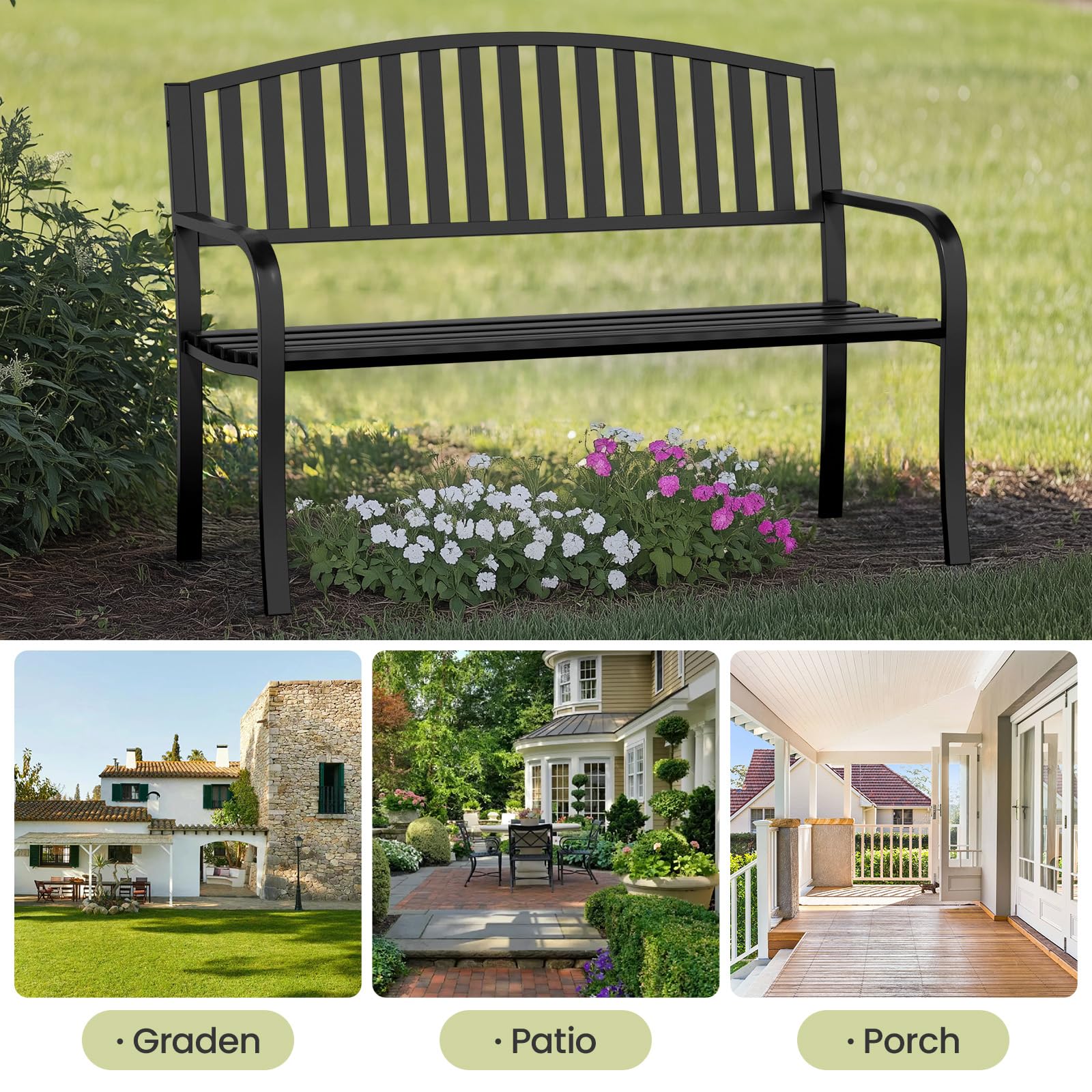 GUINGFUN bench on a porch, showing how it complements outdoor living areas
