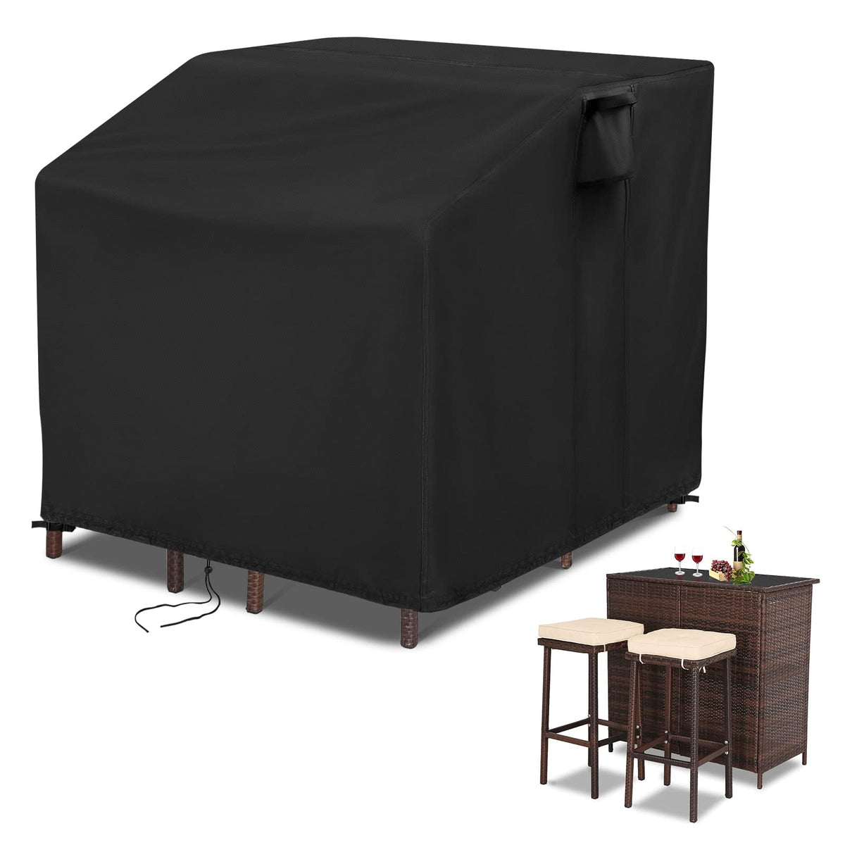 Guisong front view of covered wicker bar set showing full protection benefit