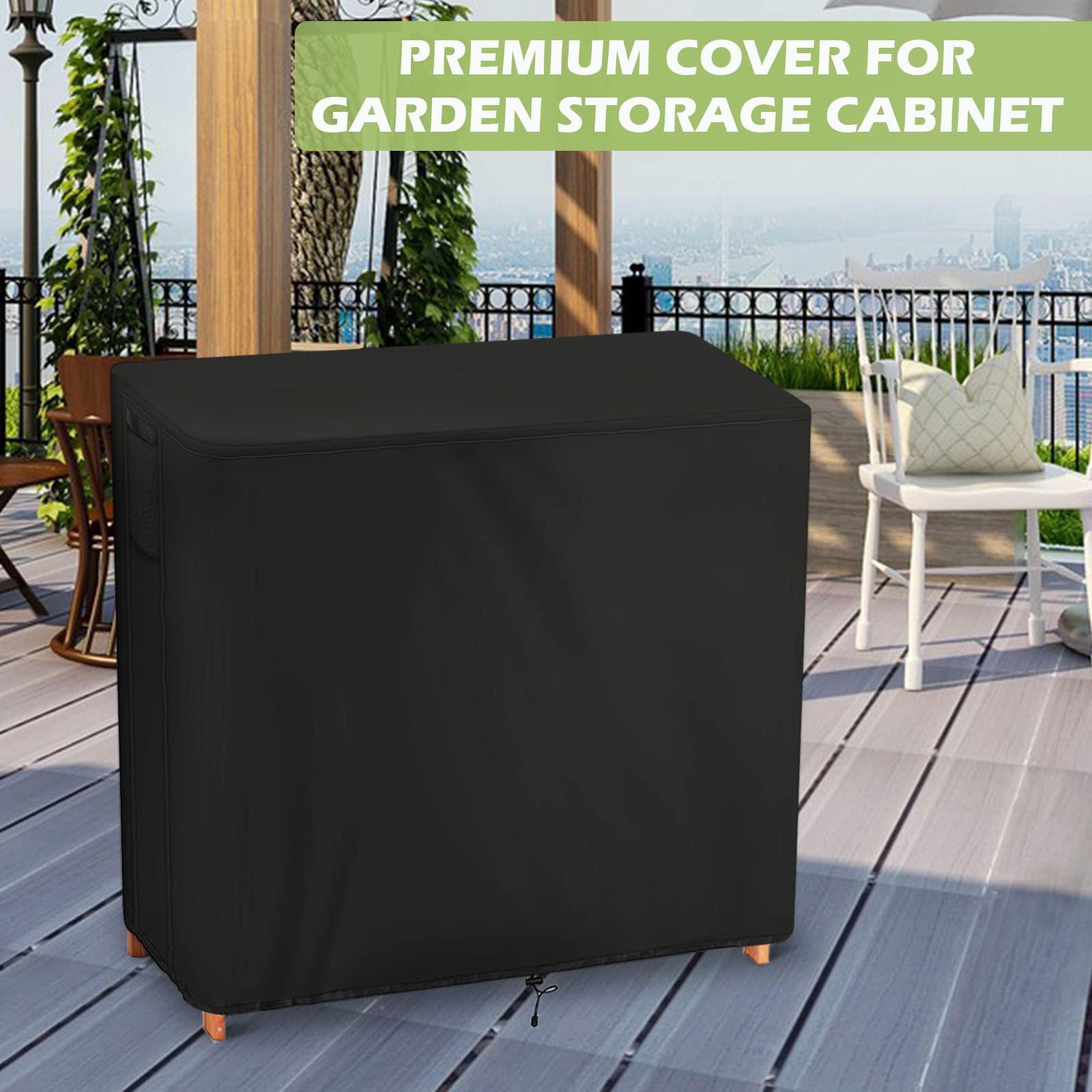 Guisong lifestyle backyard patio setting demonstrating outdoor cabinet protection