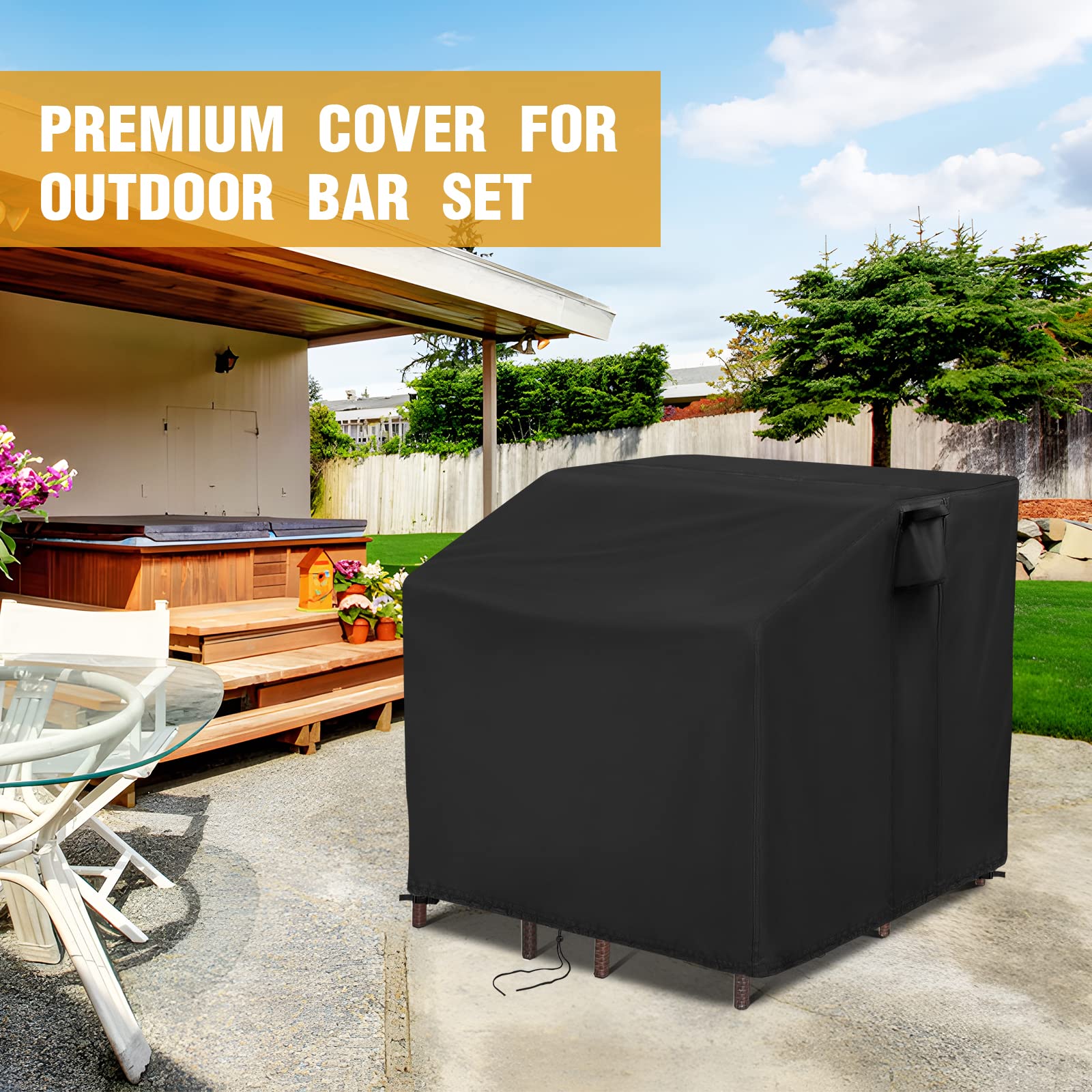 Guisong cover on bar with stool comparison showing correct size fit benefit