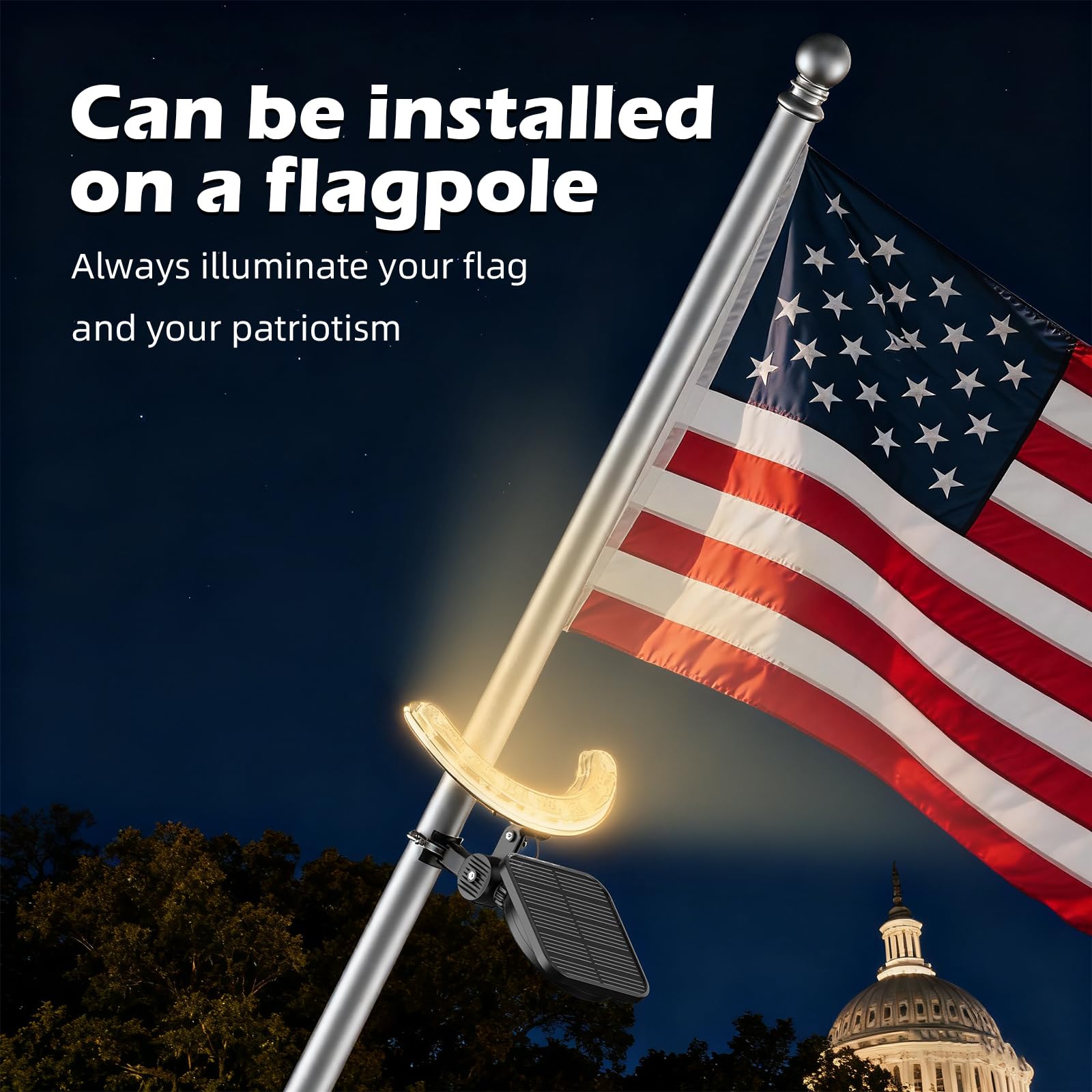 GULADUS beam lighting a flag at night to enhance visibility