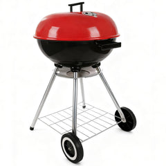 guogiyala front view of red 18-inch grill showing compact cooking surface and lid benefit: portable outdoor cooking