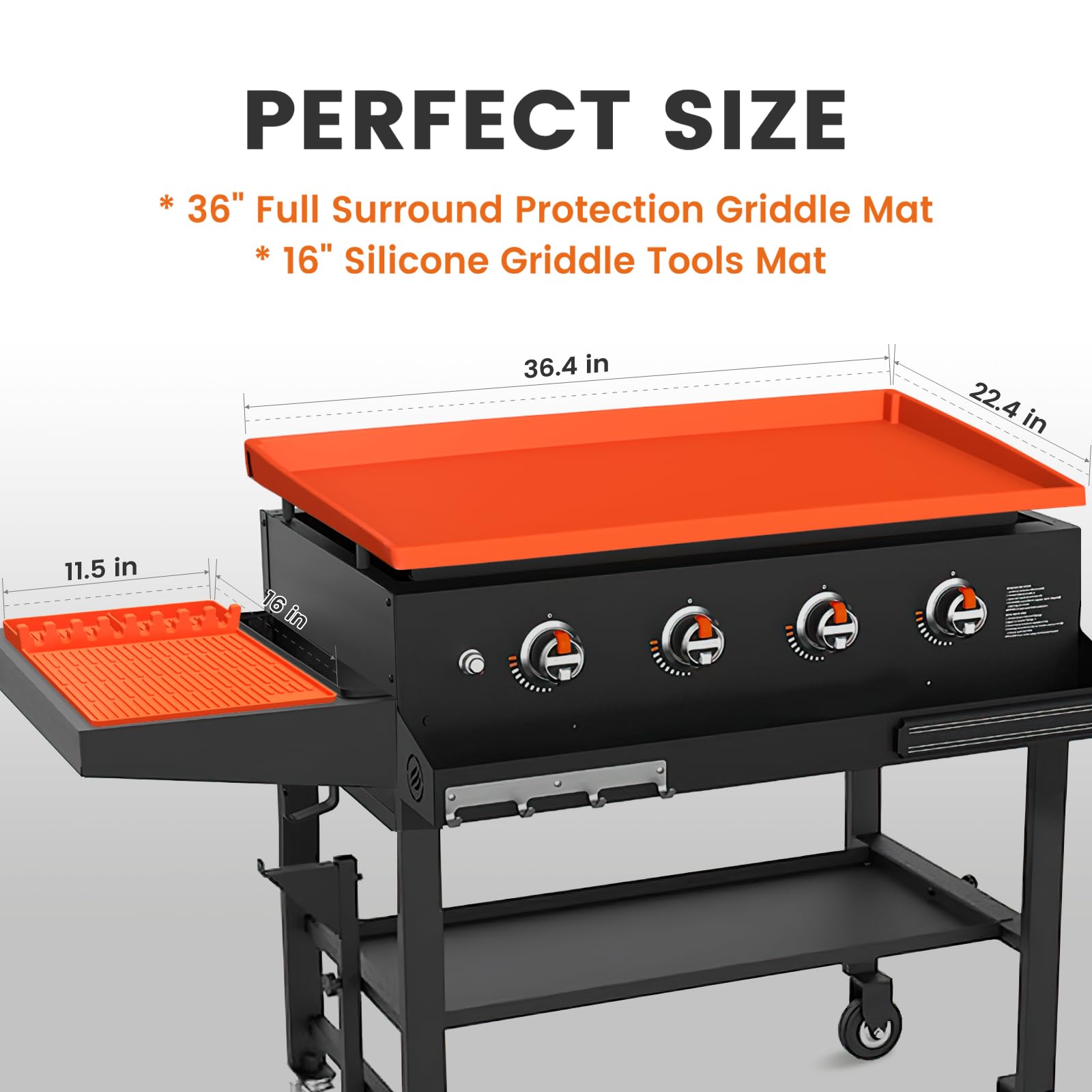 GUSOYO 16-inch silicone mat flat lay highlighting nonstick surface and food safety