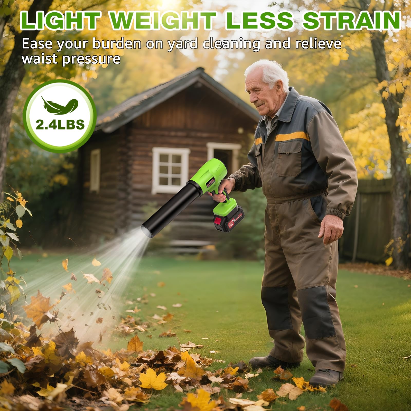 GustoneMas blower in use clearing leaves from a driveway for fast cleanup
