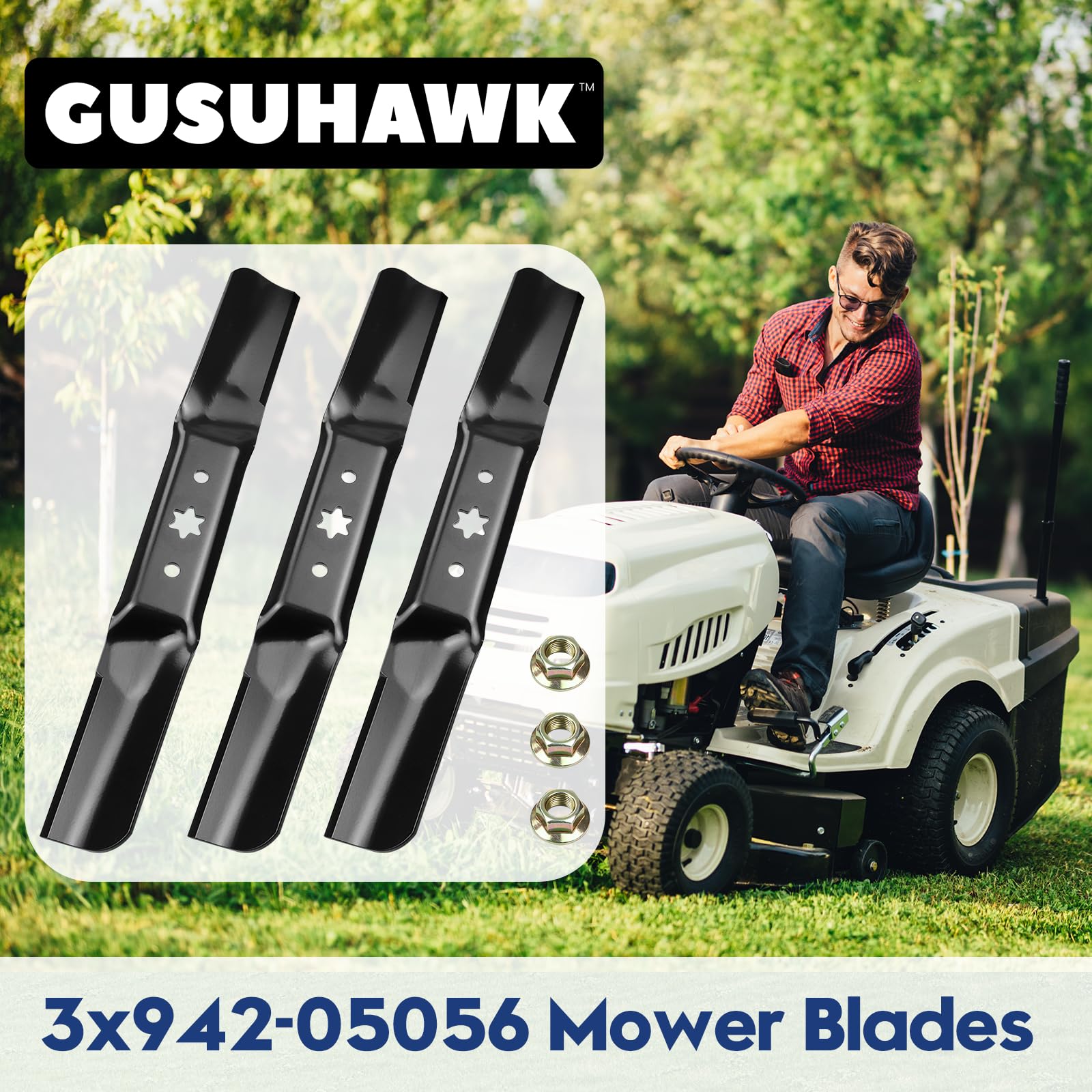 GUSUHAWK close-up of pre-sharpened cutting edge for cleaner grass cuts