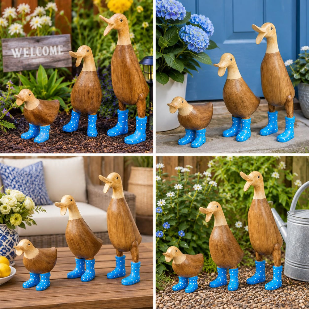 GUTE duck with boots next to ruler showing compact size and portability