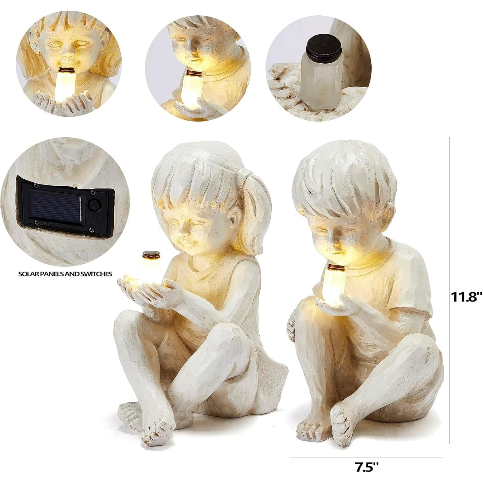 GUTE glowing statues at dusk creating welcoming yard lighting