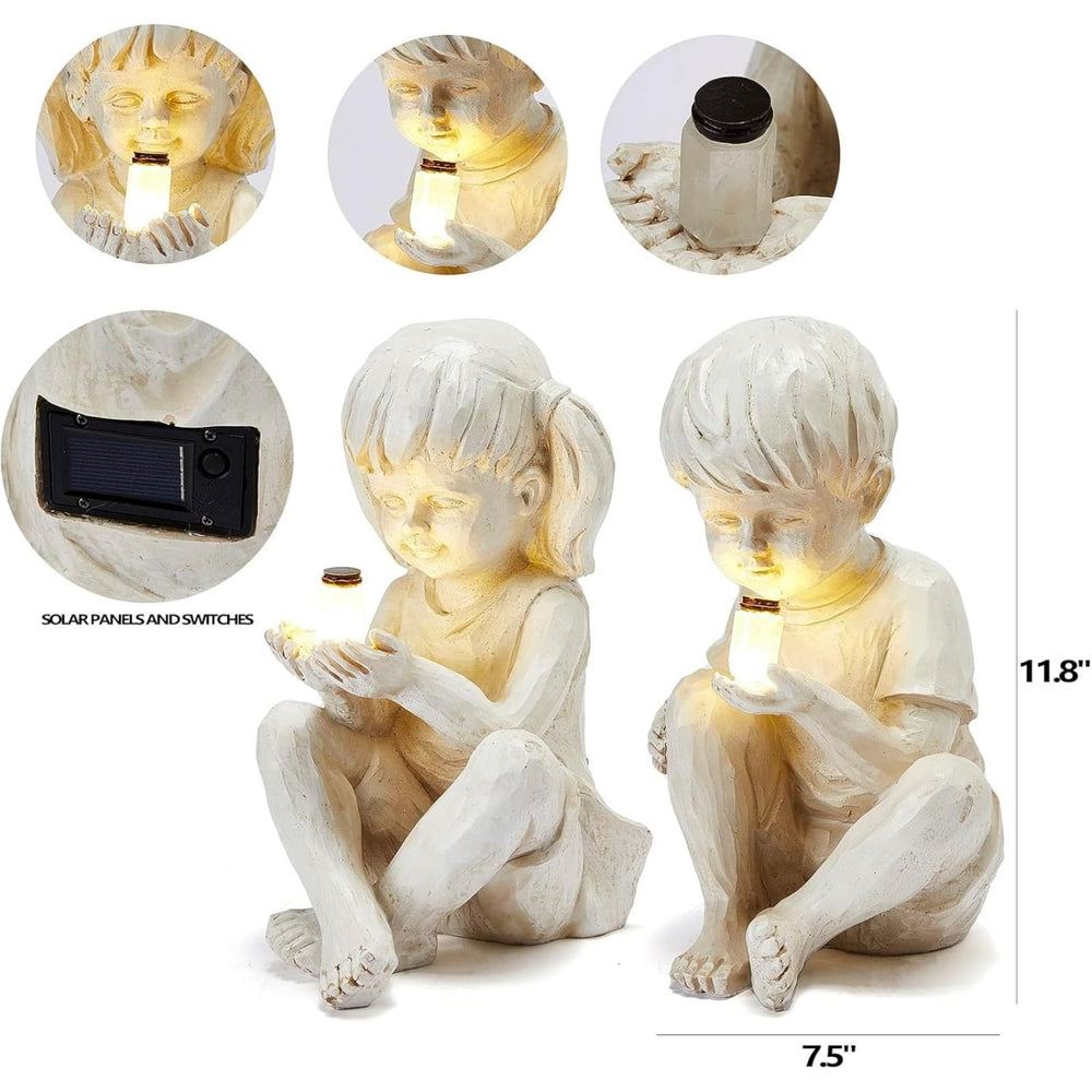 GUTE glowing statues at dusk creating welcoming yard lighting