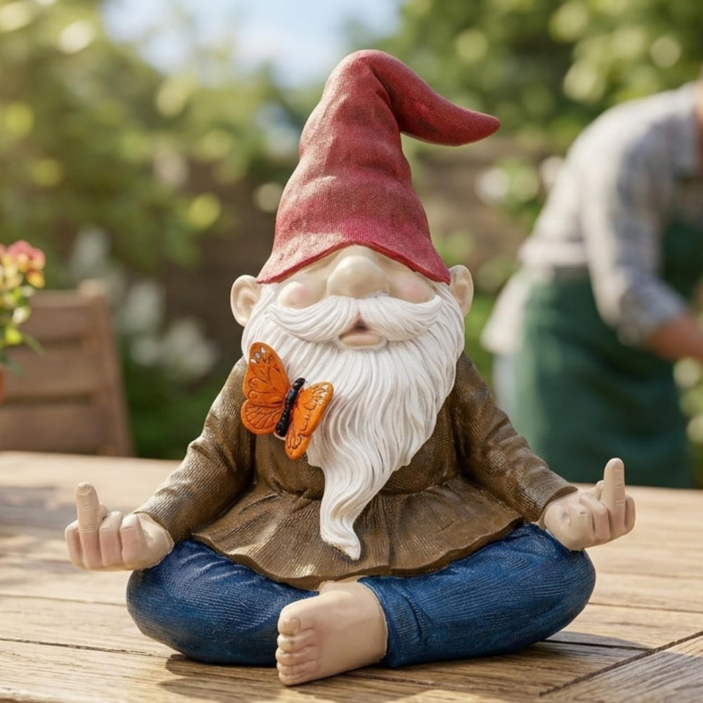GUTE gnome next to ruler to show 9.5 inch height and compact size benefit