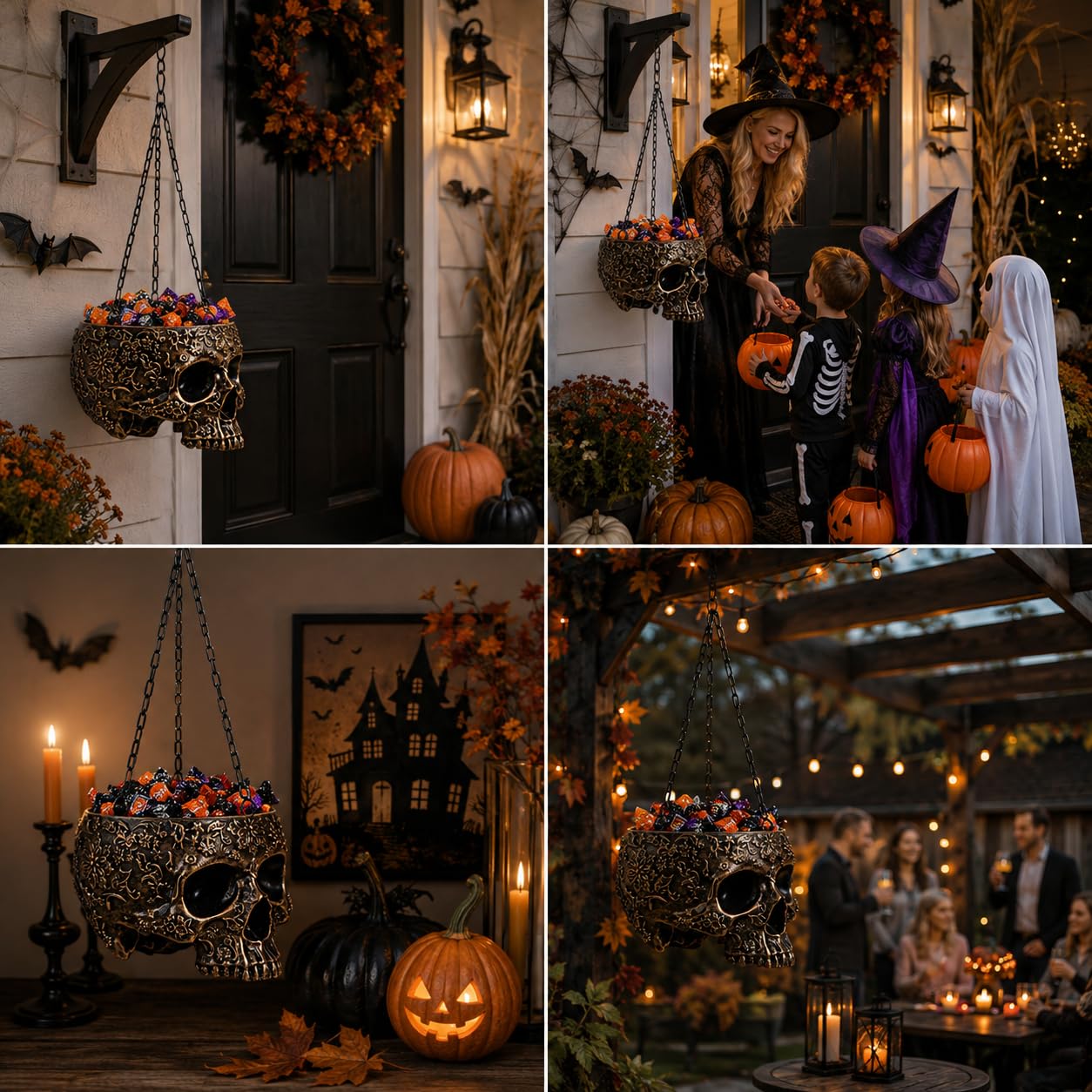 GUTE planter hanging on porch creating spooky seasonal curb appeal