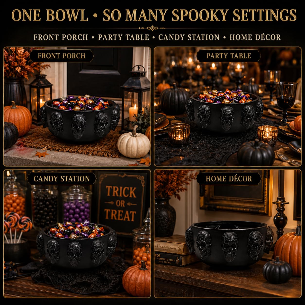 GUTE skull planter side profile highlighting matte black glaze and durable finish