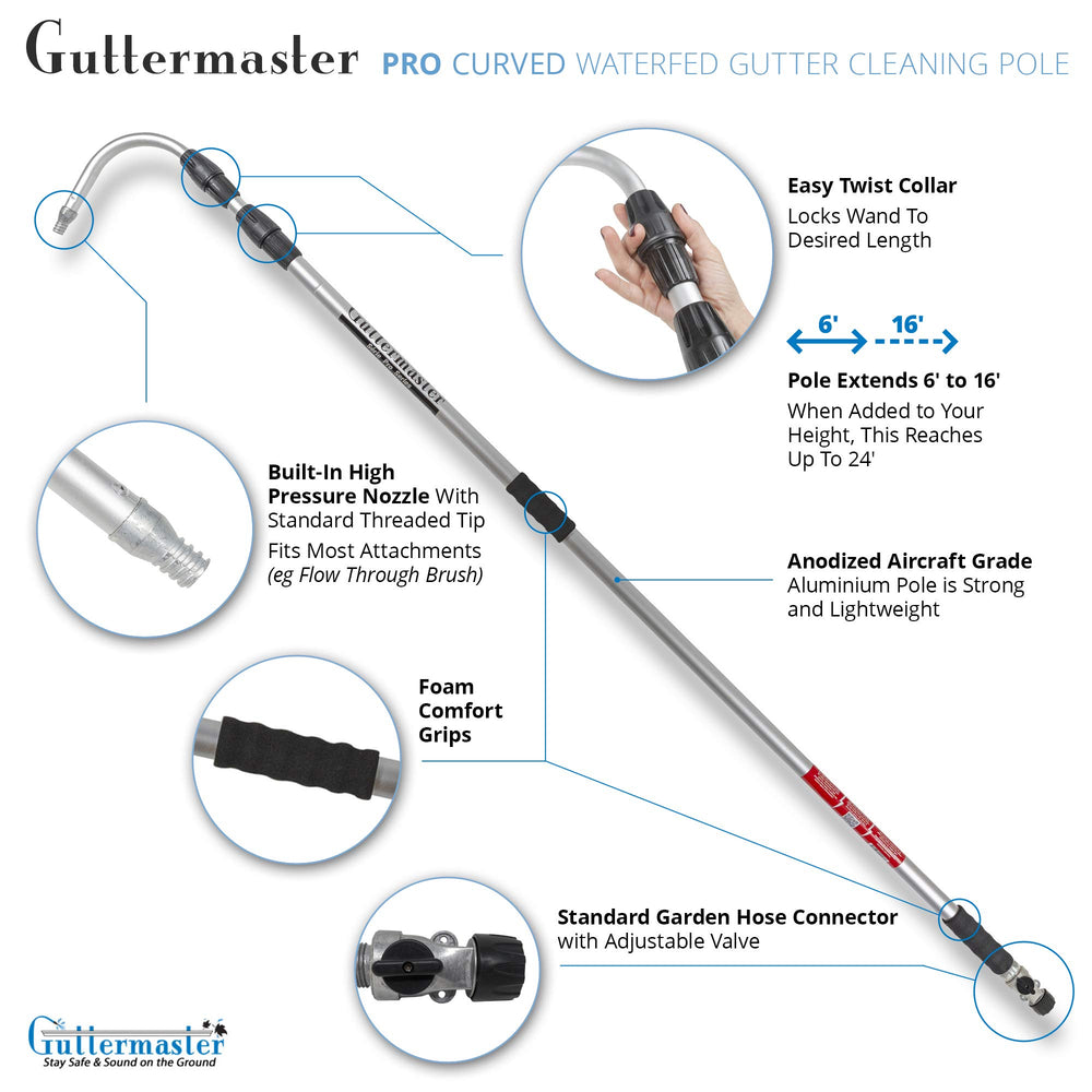 GUTTER MASTER close-up of curved end emphasizing precise gutter alignment and efficient flushing