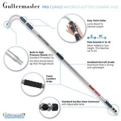 GUTTER MASTER close-up of curved end emphasizing precise gutter alignment and efficient flushing