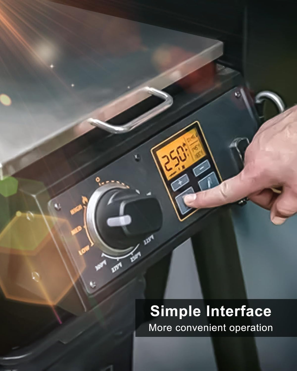 GUXPCH control panel installed on an Oklahoma Joe's Rider grill showing restored digital control