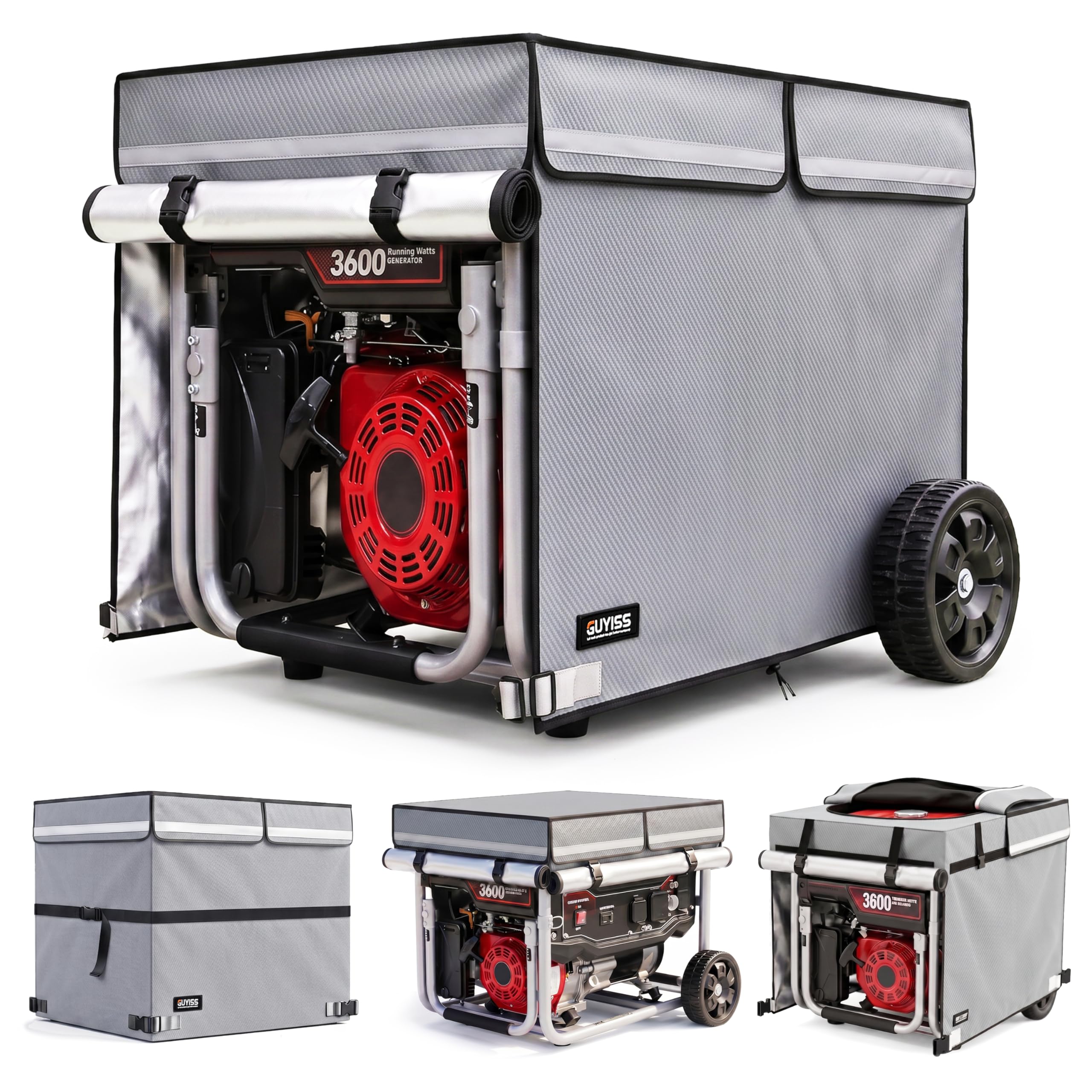 GUYISS front view showing cover fitted and protecting generator from rain