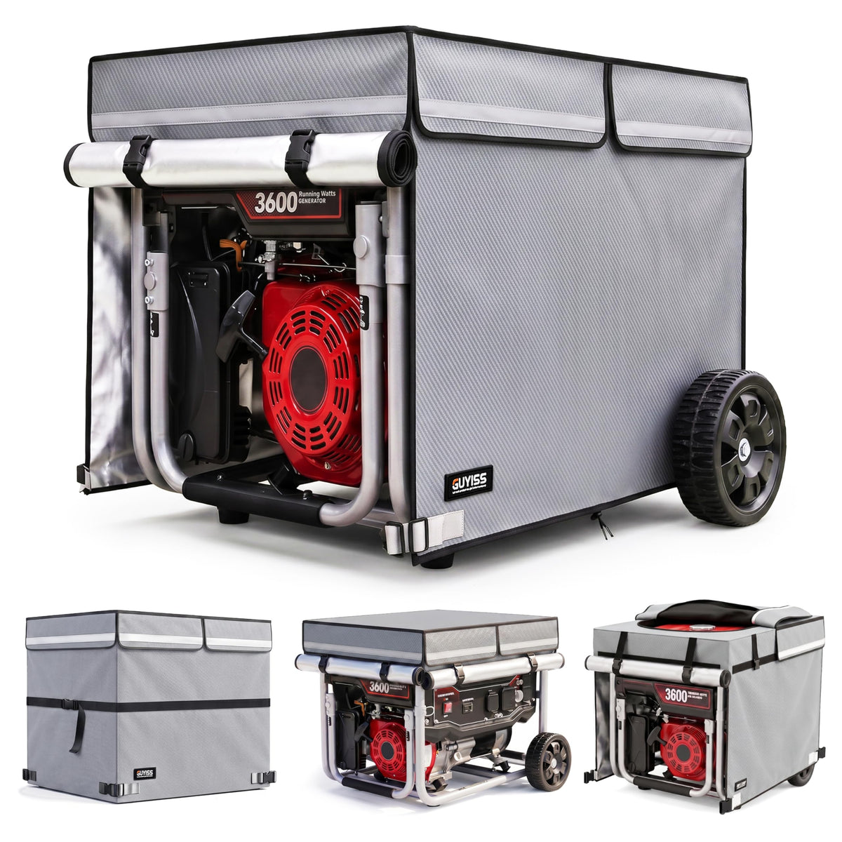 GUYISS front view showing cover fitted and protecting generator from rain