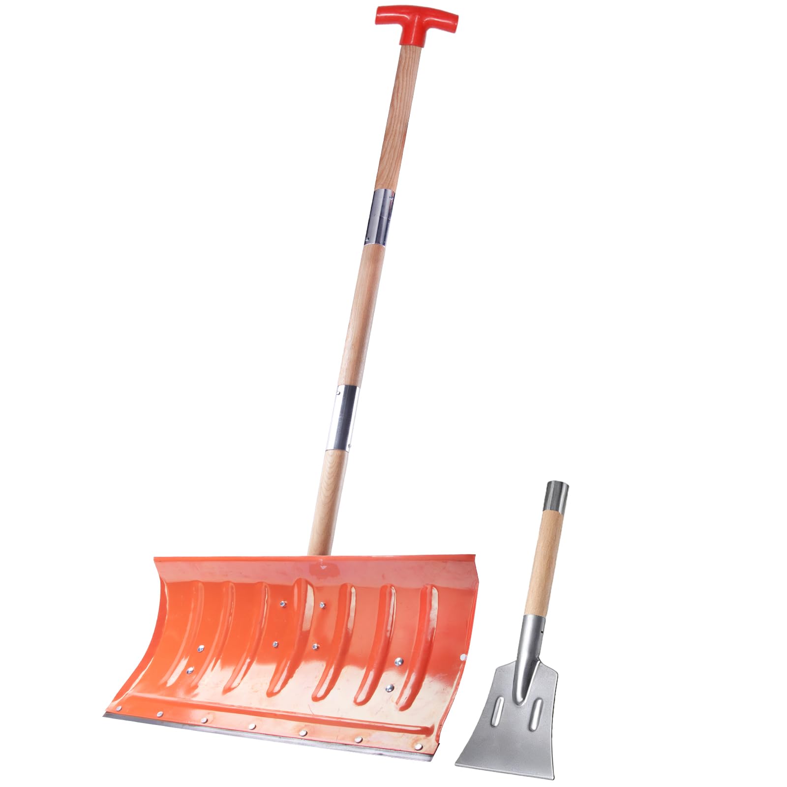 GVCVHVCV front view of 22-inch snow pusher showing wide blade for faster clearing