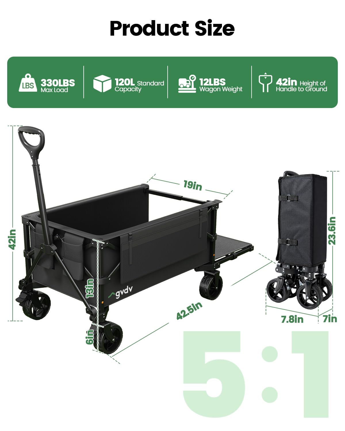 GVDV CW35 flip-down tailgate open for loading long items like chairs and coolers