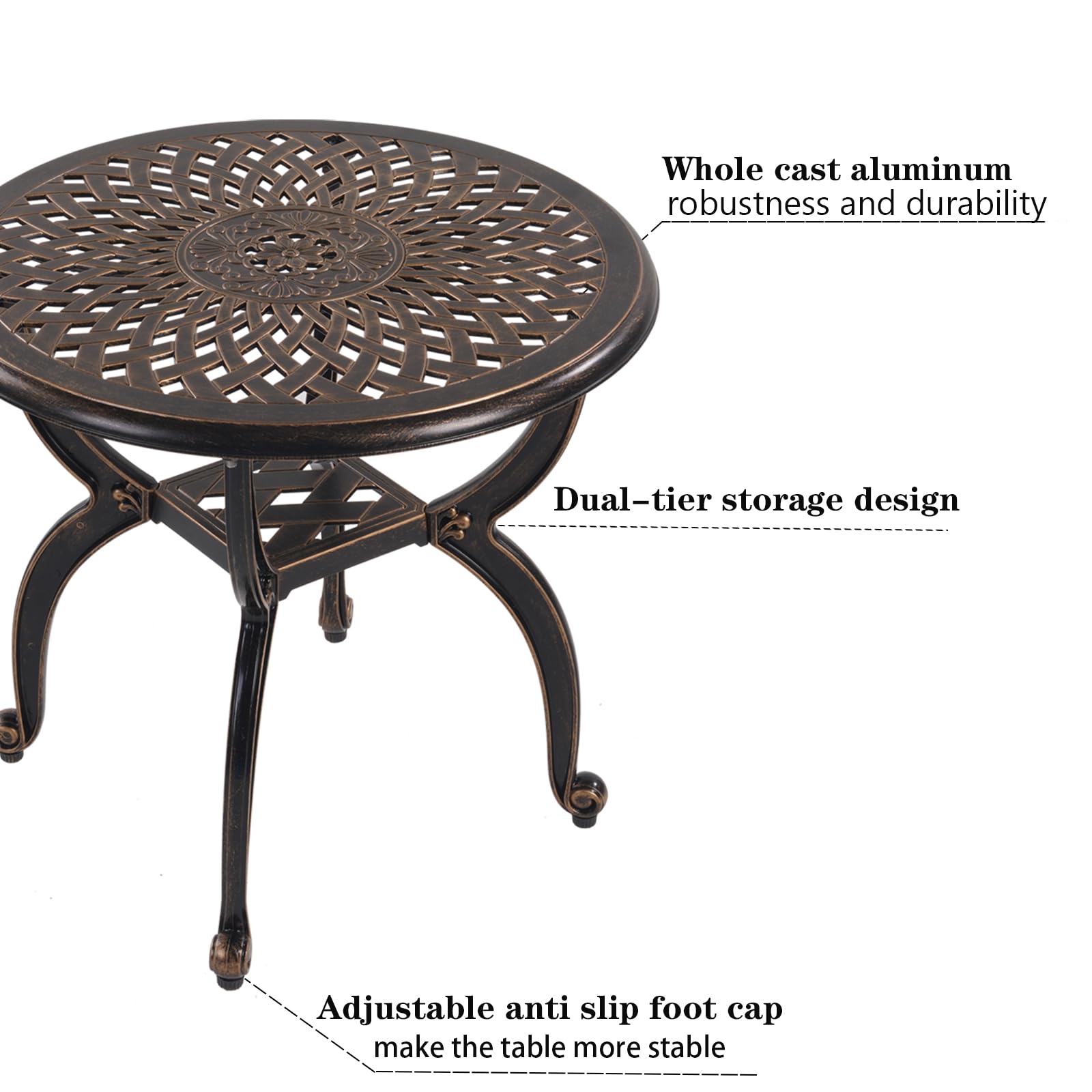 GXOUTAL table next to chair showing scale and practical patio use