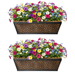 GYATSOCYG front view of two black metal window boxes showing sleek finish and benefit: durable display
