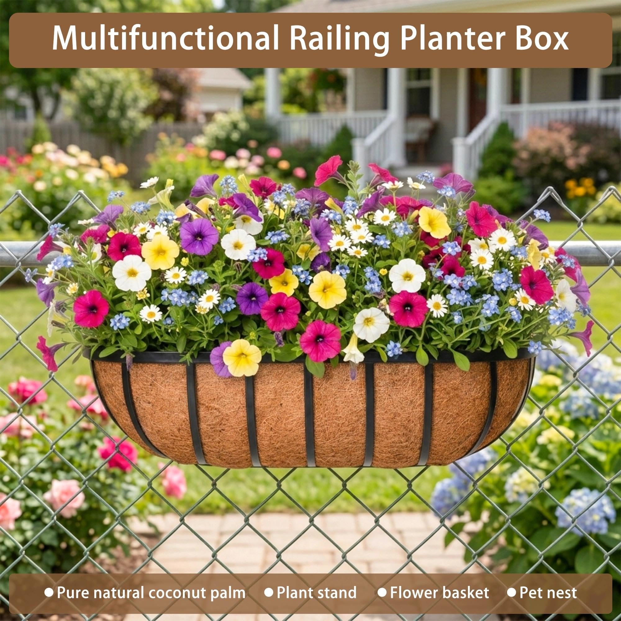 GYATSOCYG planter mounted on balcony railing displaying secure fit and decorative curb appeal