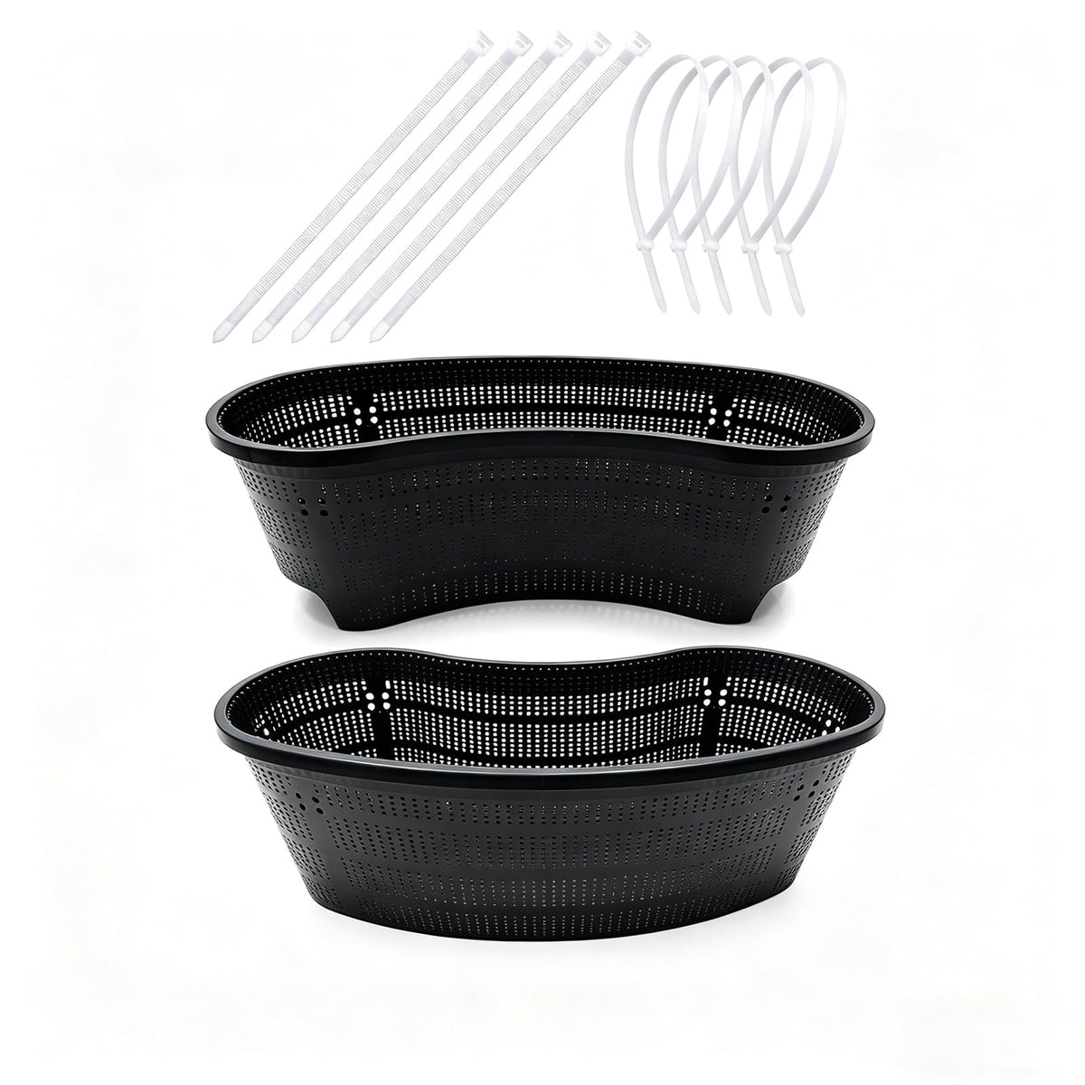 Gyfofix front view of two kidney-shaped baskets showing durable construction and ready-to-use benefit