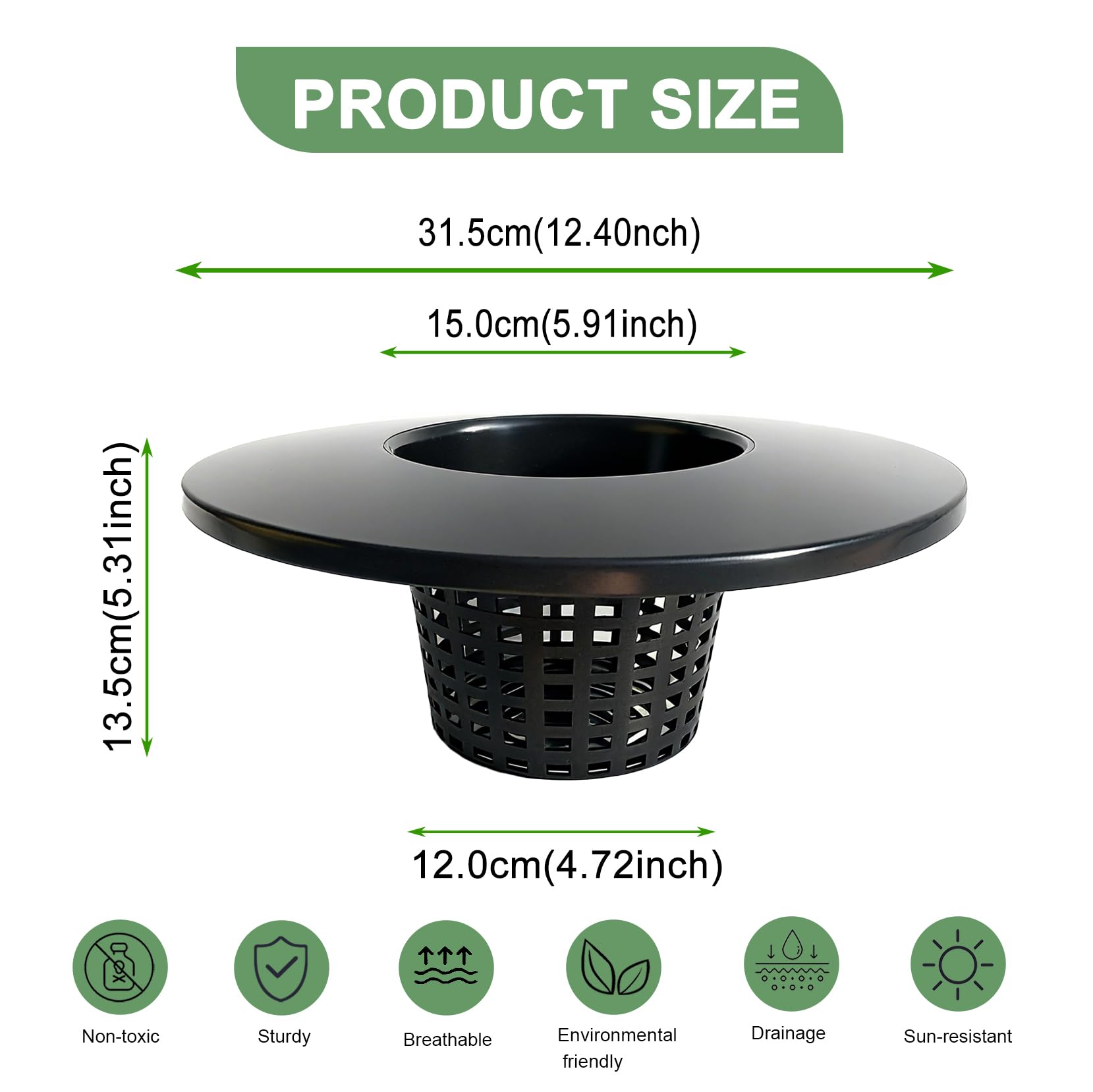 Gyfofix close-up of wide black lid showing light-blocking design and stable plant support
