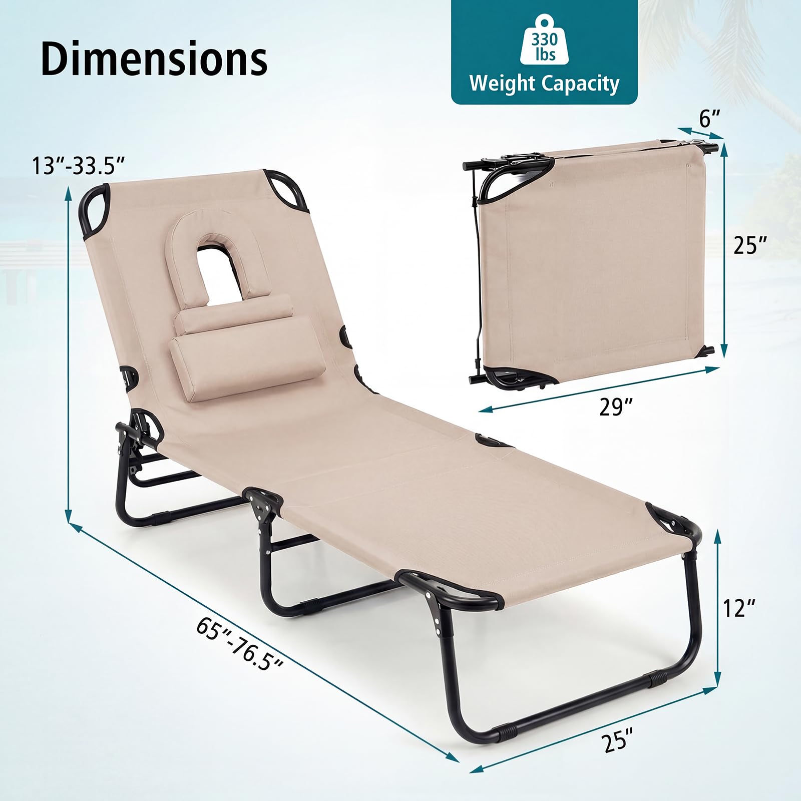 GYMAX folded lounger with carry handle for simple transport convenience