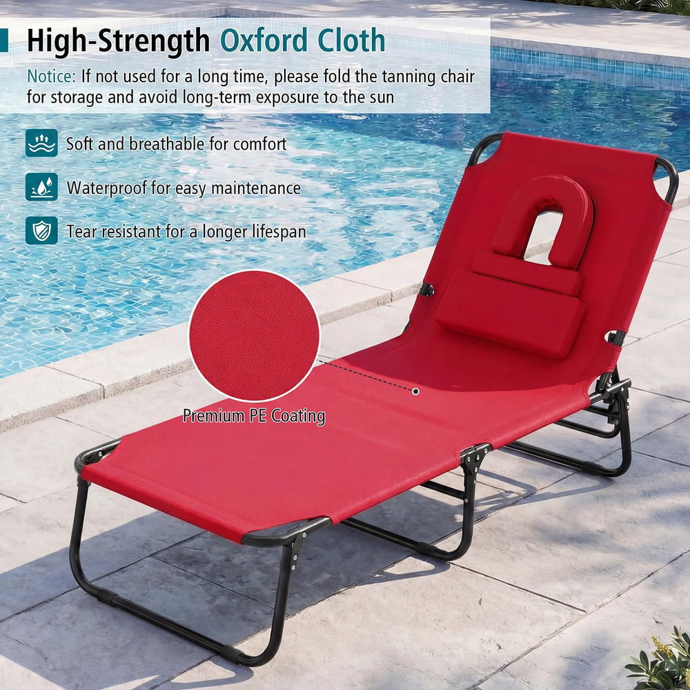GYMAX folded chaise with carry strap for effortless transport and storage
