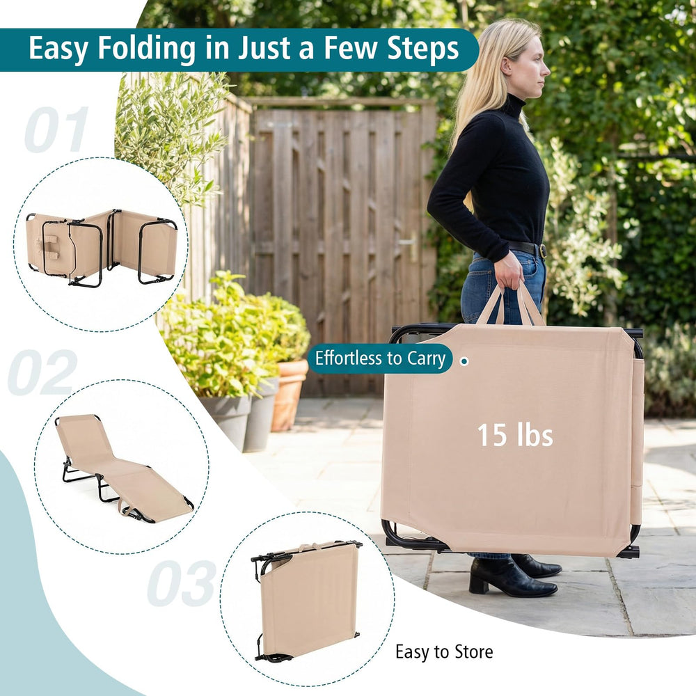 GYMAX footrest and non-slip leg pads showing stable outdoor use