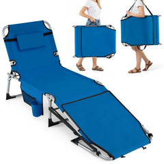 GYMAX front view showing full blue lounger and adjustable recline benefits